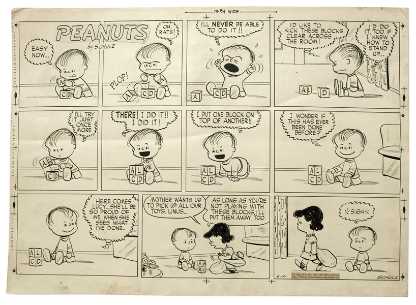 Very Early ''Peanuts'' Sunday Strip From 1953 -- Featuring Lucy & Linus